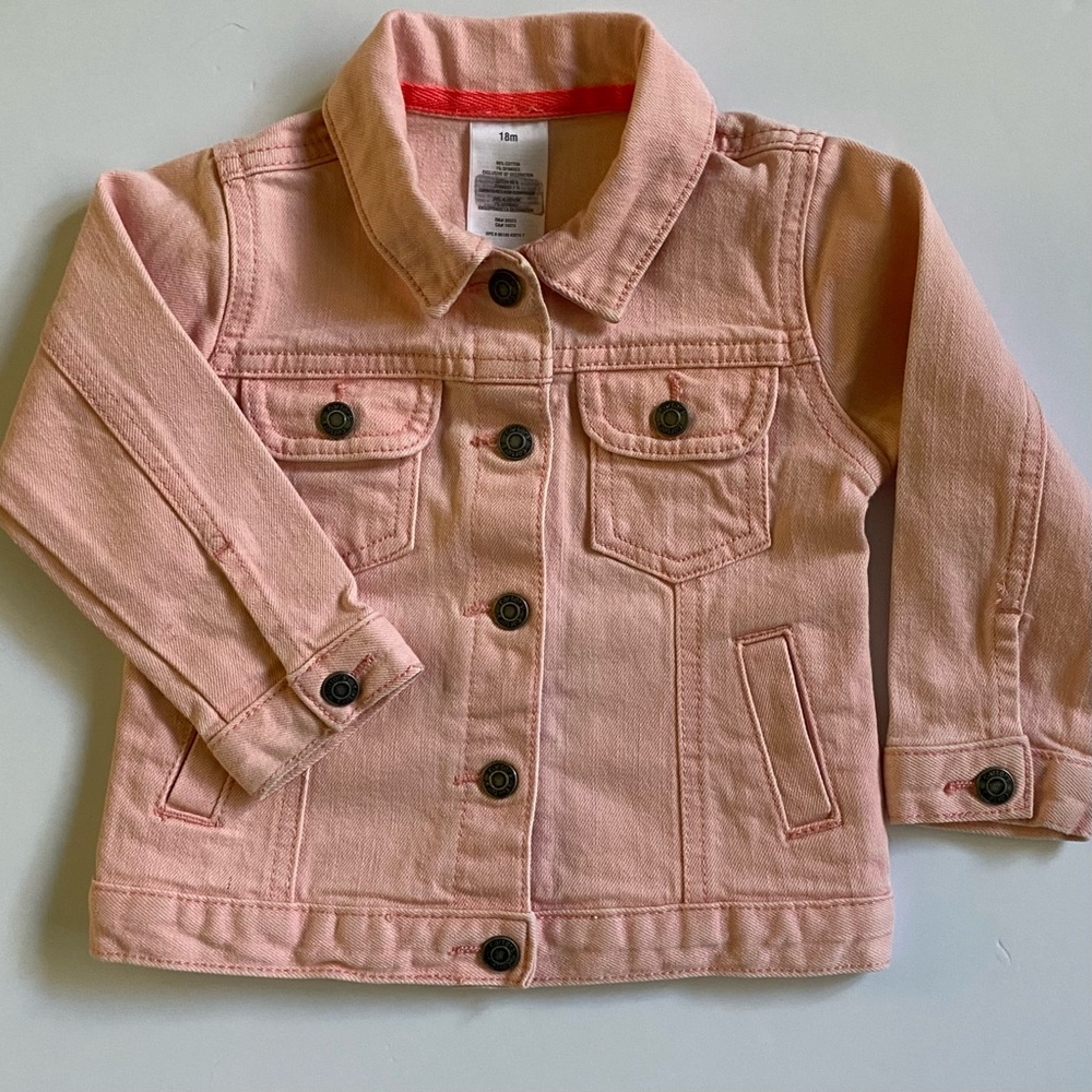 Pink Jeans Jacket Size 18 Months Stretch Carter’s Girls Pockets Coat Snap Up